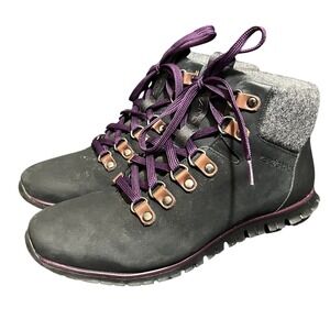Cole‎ Haan Women's Black ZERØGRAND Waterproof Hiker Boot Size 6 B Purple